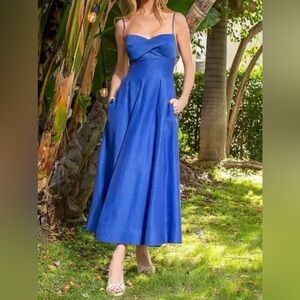 Muse by Marchesa SZ 12 Hydrangea A-Line Sleeveless Linen Blend Dress Agean Blue